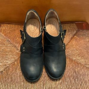 Black Leather Booties with Buckle and Heel